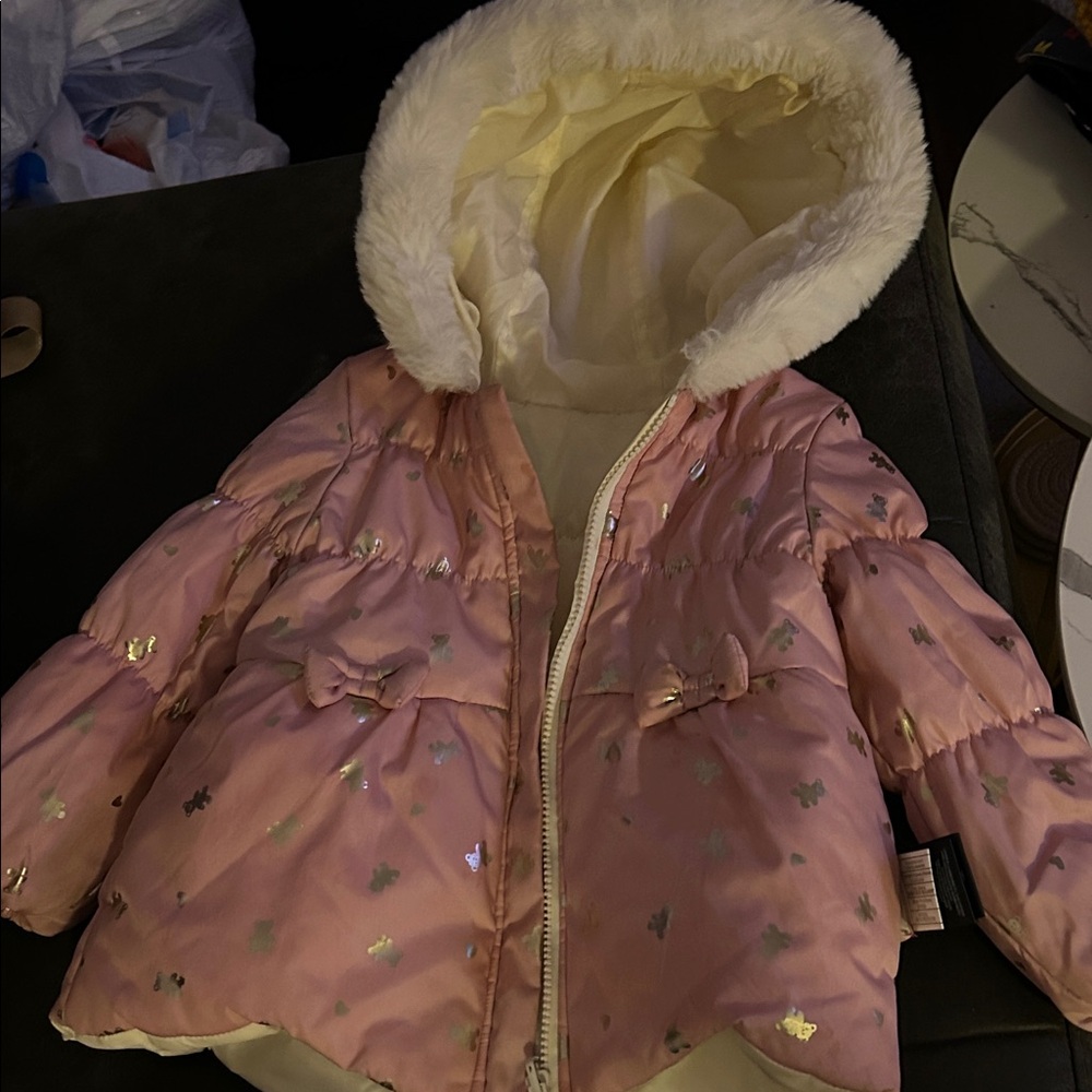 London Fog Pink Kids Jacket with White Fur Trim